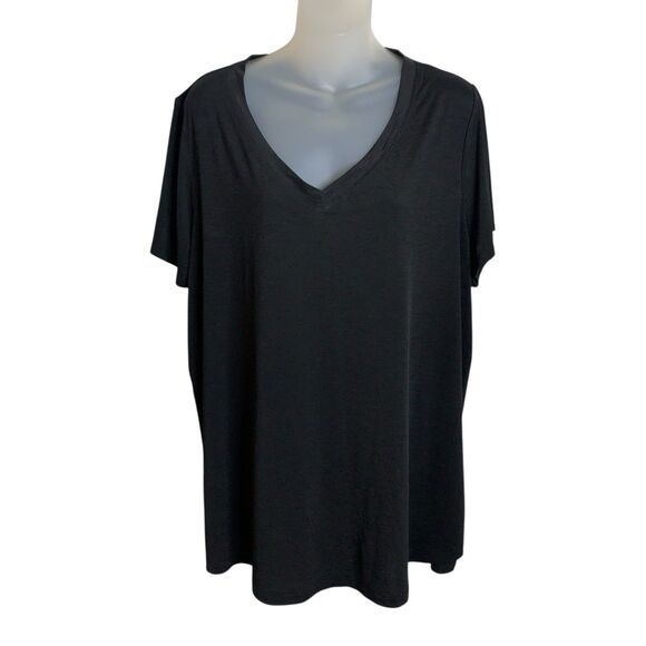 Livi Active Lane Bryant Tunic Top 18/20 Open Back Short Sleeve V-Neck Black EUC - Picture 2 of 10